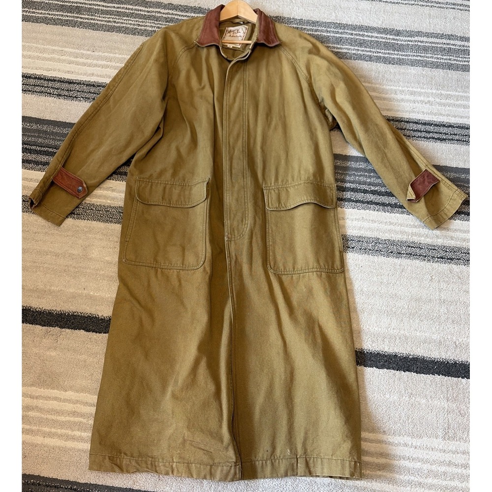 VTG M Julian Adventures Santa Fe Canvas chore Barn brown Trench Coat M Leather